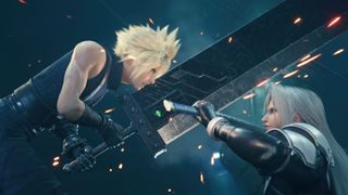 Cloud and Sephiroth clash swords