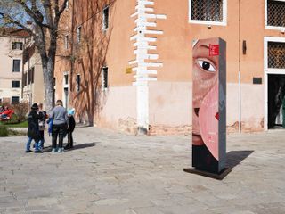 Graphic identity of Venice Biennale 2022 in street