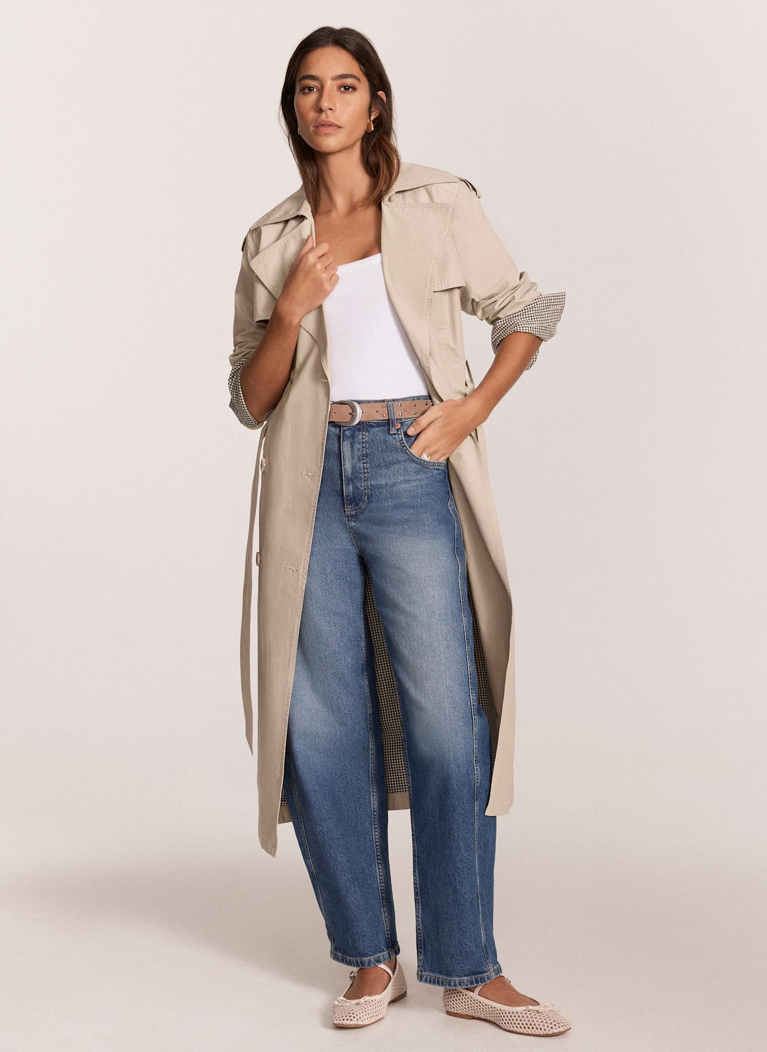 Neutral Double Breasted Trench Coat