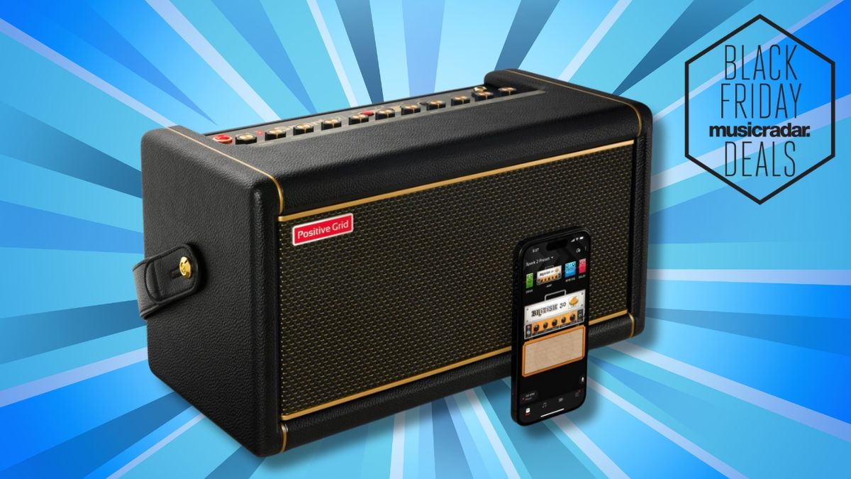 A Positive Grid Spark 2 practice amp with a smartphone