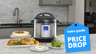 the instant pot duo plus with food surrounding it with a tom's guide deals badge