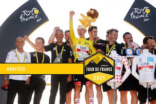 UAE Team Emirates celebrate Tadej Pogacar's win in the 2021 Tour de France