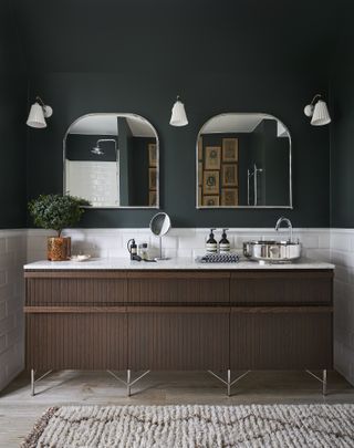IKEA bathroom hacks dark wood fluted vanity by Superfront