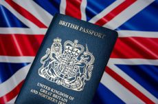UK passport which reads "British passport" with a UK flag as the background.