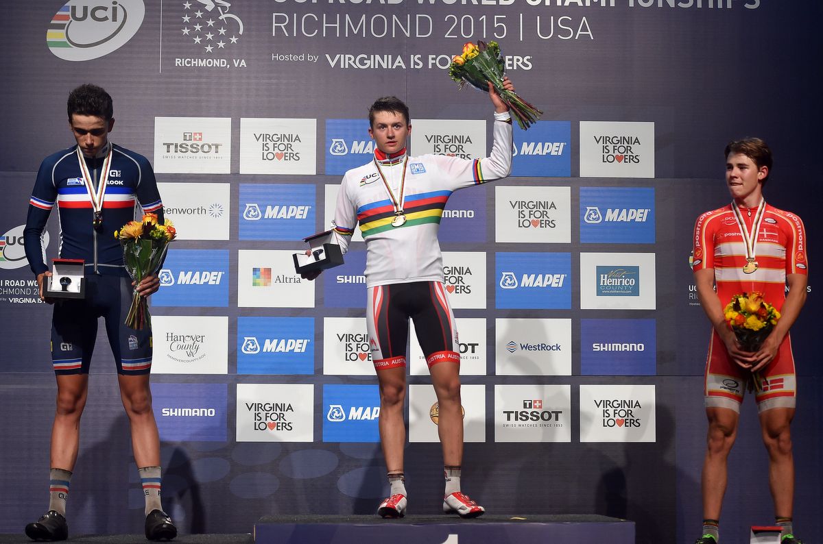 The contrasting emotion of the junior men's road race podium