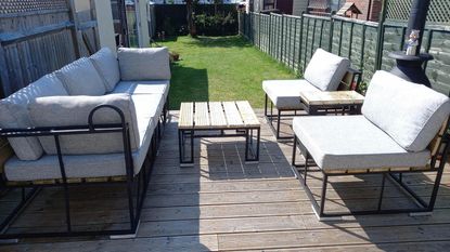 garden furniture with grey cushions