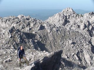 Geologist Richard Sanderson explores the dome rocks and spines of the active Santiaguito dome.