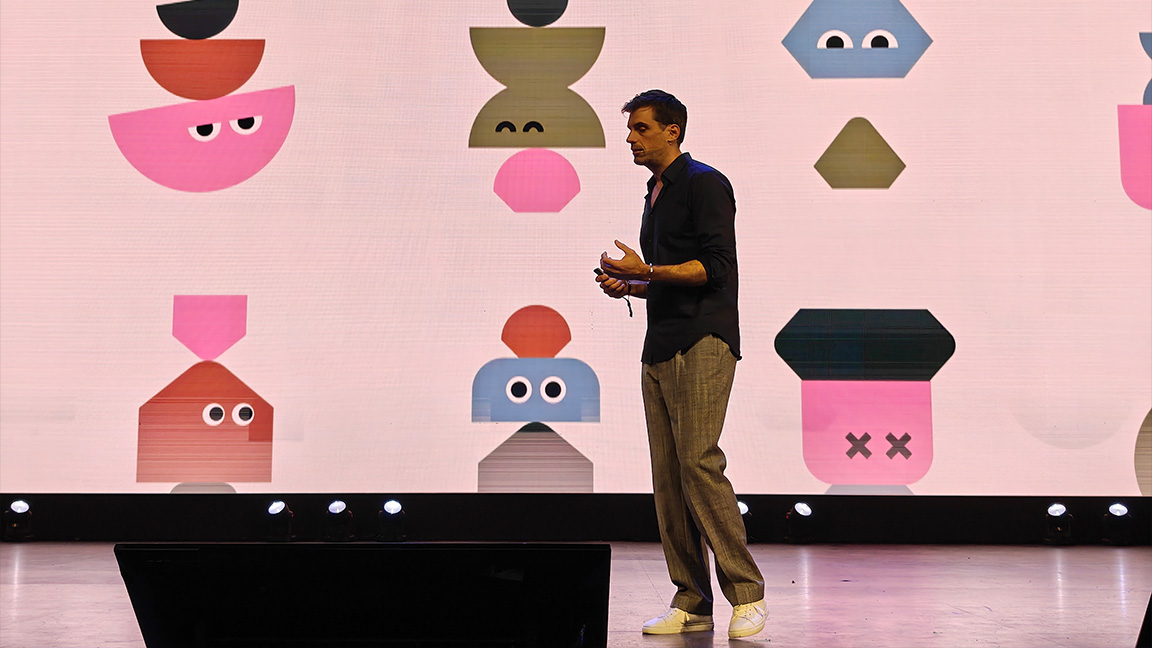 Upscale, photos from a conference, people on a stage