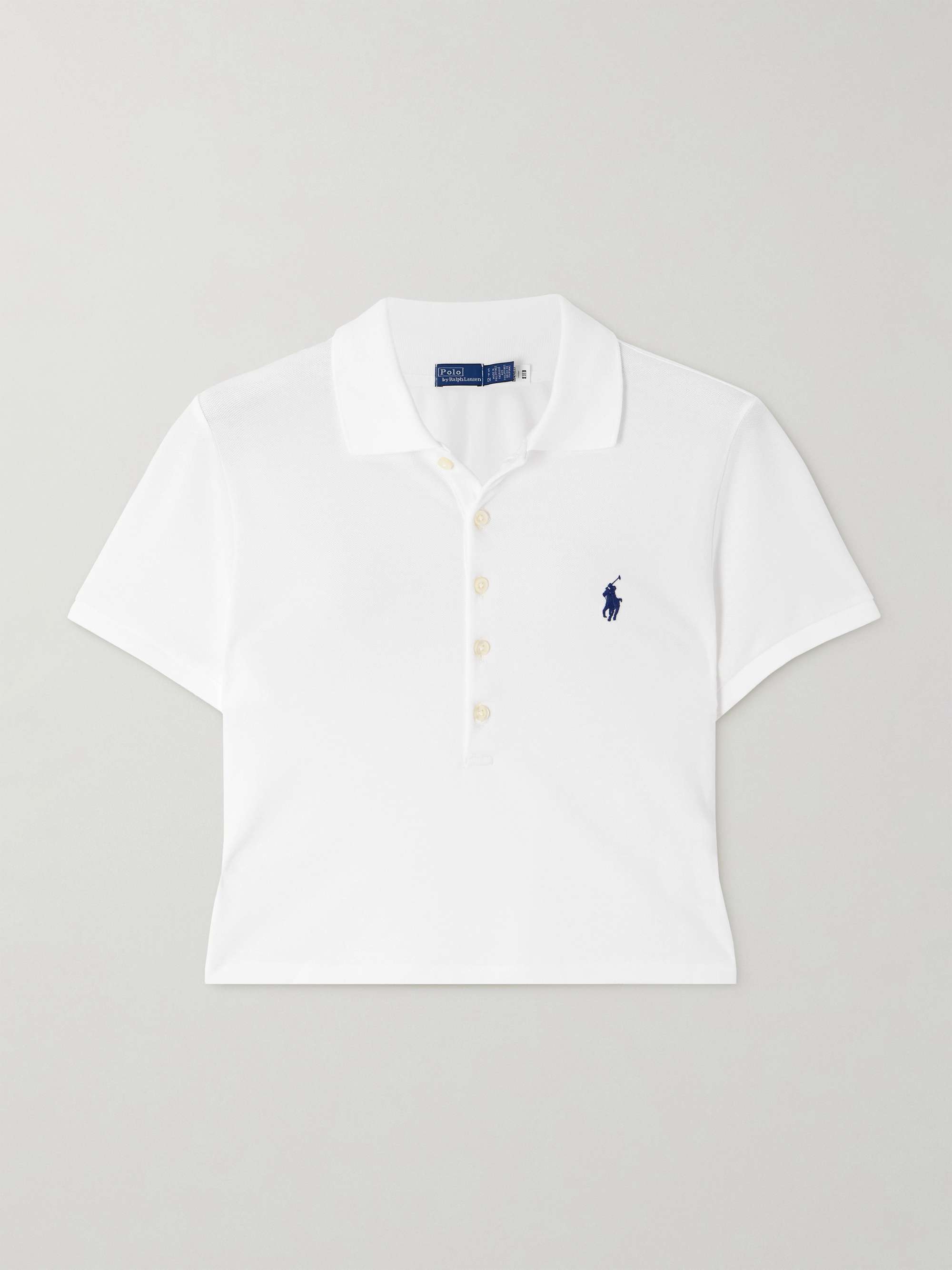 Cropped Embroidered Cotton-Blend Piqué Polo Shirt