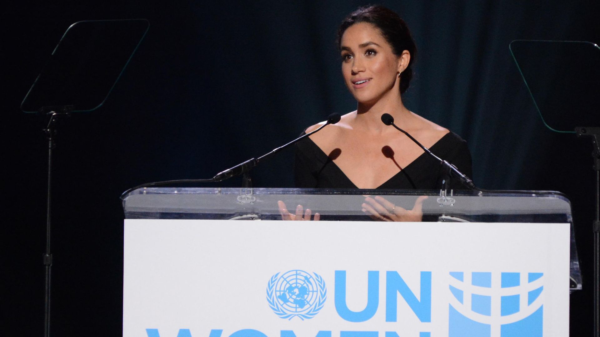 Meghan Sussex addressing an audience at a UN women's event