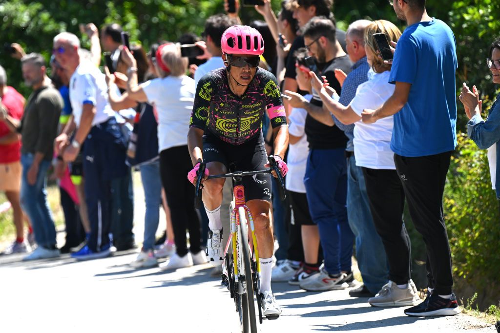 BOCCA DELLA SELVA ITALY MAY 14 Esteban Chaves of Colombia and Team EF Education EasyPost competes in the breakaway during the 107th Giro dItalia 2024 Stage 10 a 142km stage from Pompei to Cusano Mutri Bocca della Selva 1389m UCIWT on May 14 2024 in Bocca della Selva Italy Photo by Tim de WaeleGetty Images