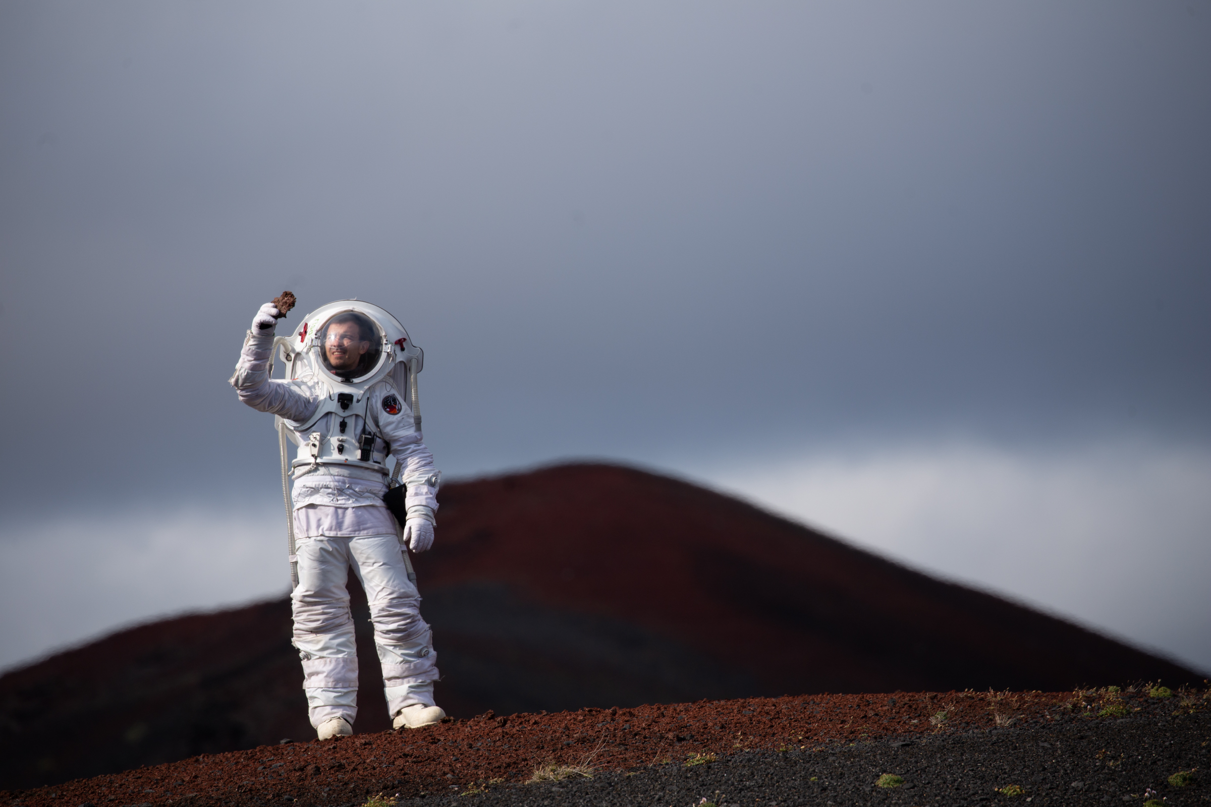 A researcher evaluates the MS1 suit in Iceland to inform the development of an Artemis-generation MS2 moon and an analog Mars spacesuit.  MS1 was designed by the Rhode Island School of Design with input from NASA and its Johnson Space Center.