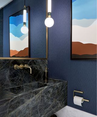 Mayfair apartment bathroom with blue wall