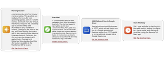 Screencapture of example shortcut descriptions from MacStories Shortcuts Archive