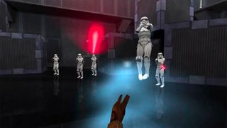 Force choking a Storm Trooper in Jedi Knight for the Meta Quest 2