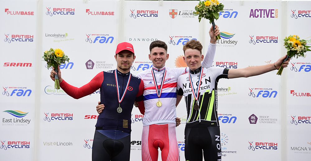 The U23 podium: Owain Doull, Scott Davies and Tao Geoghegan Hart
