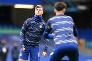Chelsea’s Timo Werner (left) warming up before the Premier League match at Stamford Bridge, London