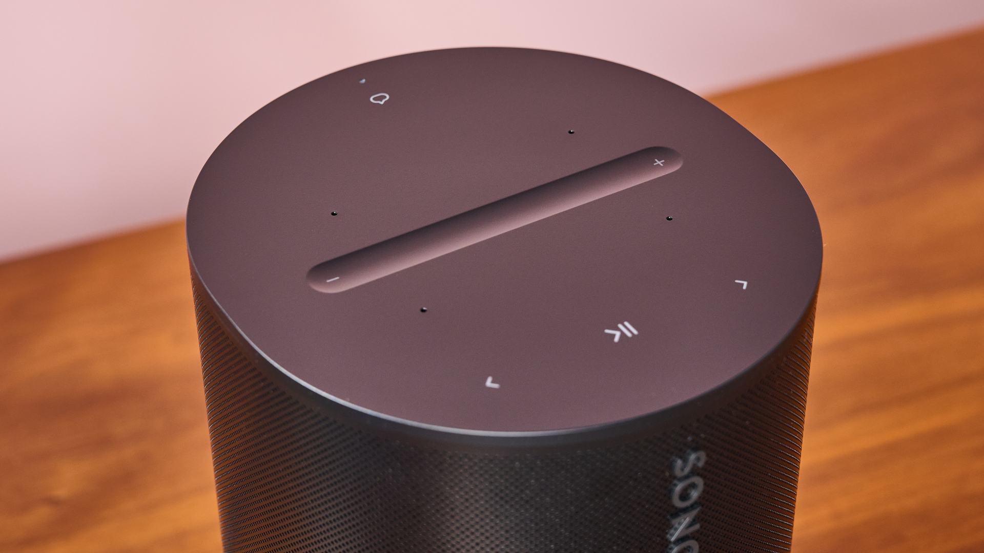 The top of the Sonos Era 100, showing its touch-sensitive controls.