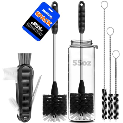 Holikme 6 Pack Bottle Brush 14" Stainless Steel Straw Cleaner Brush,black