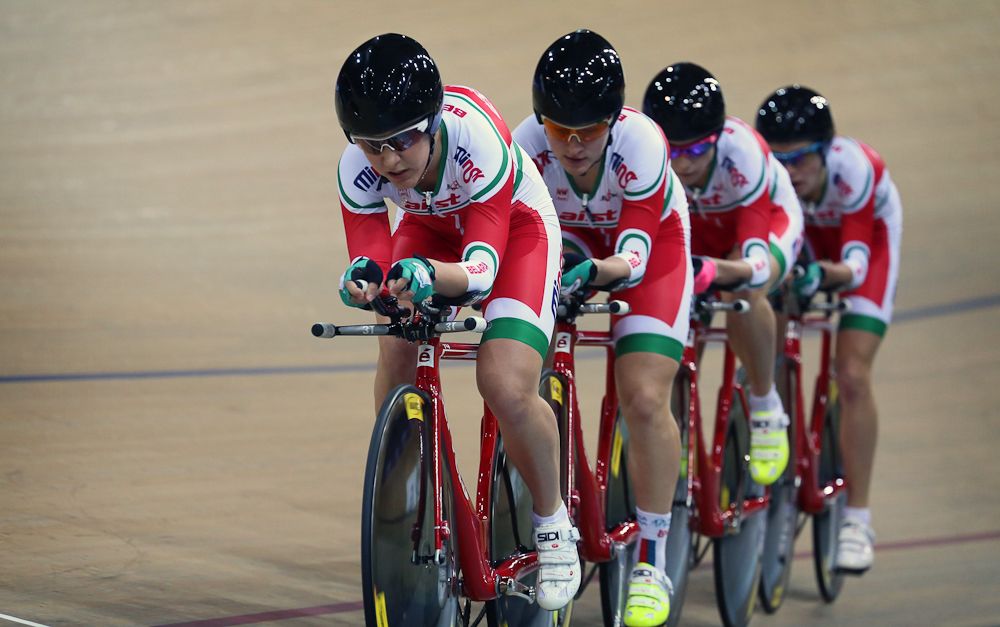 The Belarus womne's team pursuit sqaud set a qualifying time of 4:35.495.