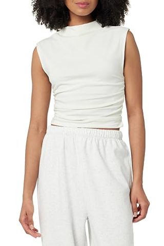 The Drop Women's Raylen Sleeveless Ruched Top, Coconut Milk, L