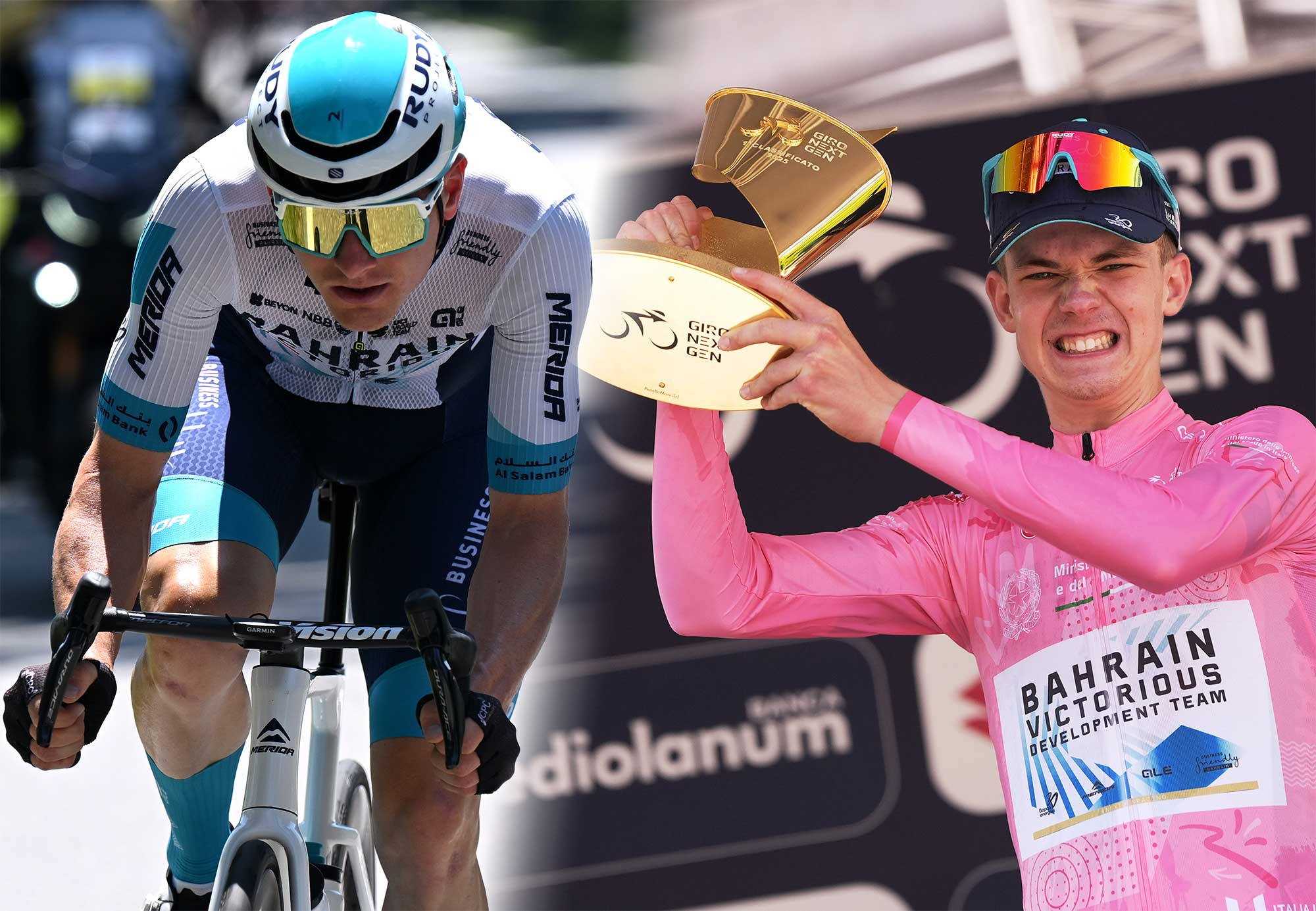 A split image of Matej Mohoric and Jakob Omrzel