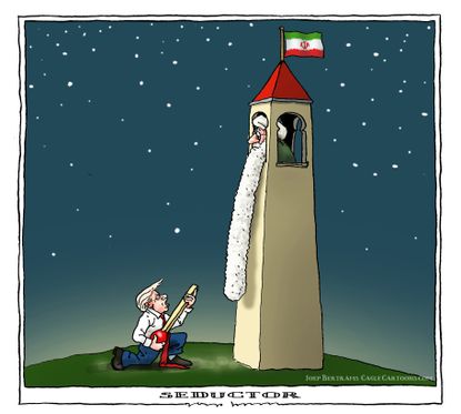Political cartoon U.S. Trump Rouhani nuclear talks Rapunzel