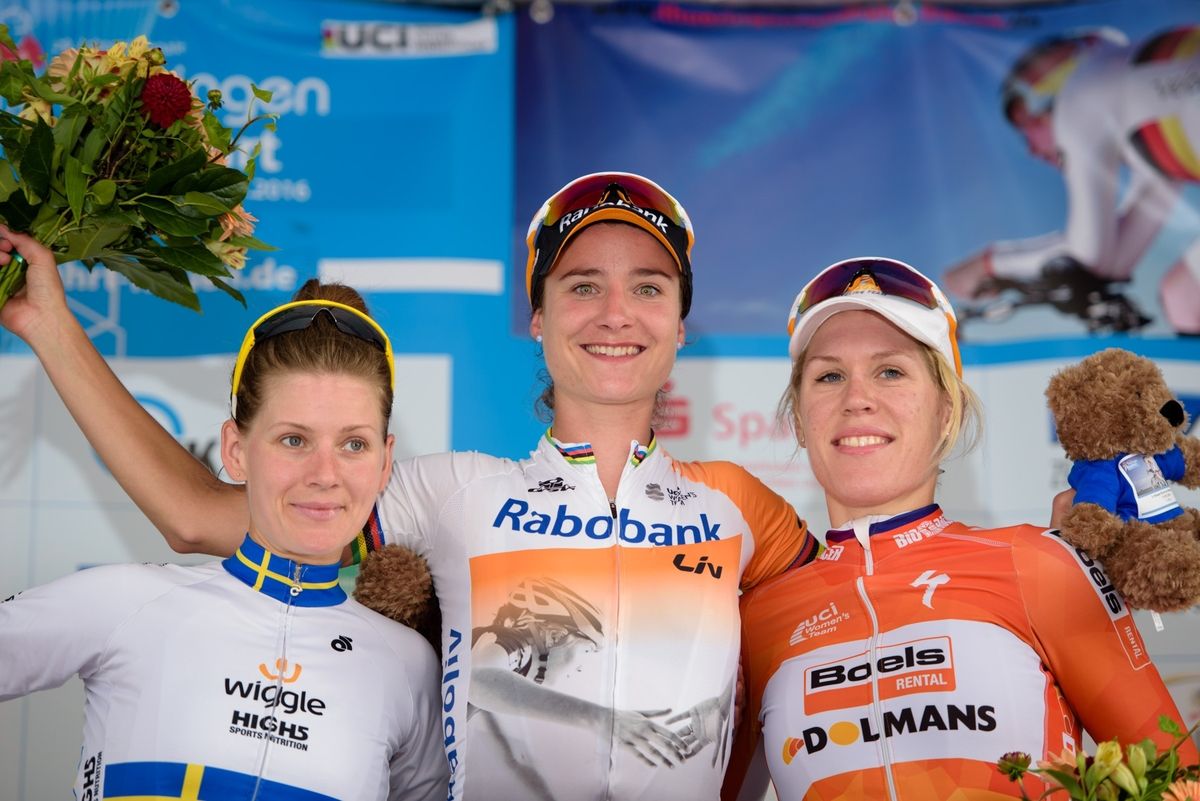 Top Three: Marianne Vos, Emma Johansson and Ellen van Dijk at Th&uuml;ringen Rundfarht 2016 - Stage 3
