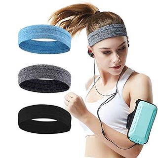 Qishang 3er-Pack Schweißbänder, Stirnbänder für Damen, Workout, modisches, rutschfestes Damen-Stirnband, feuchtigkeitsableitendes Schweißband für Sport, Laufen, Athletik, Yoga