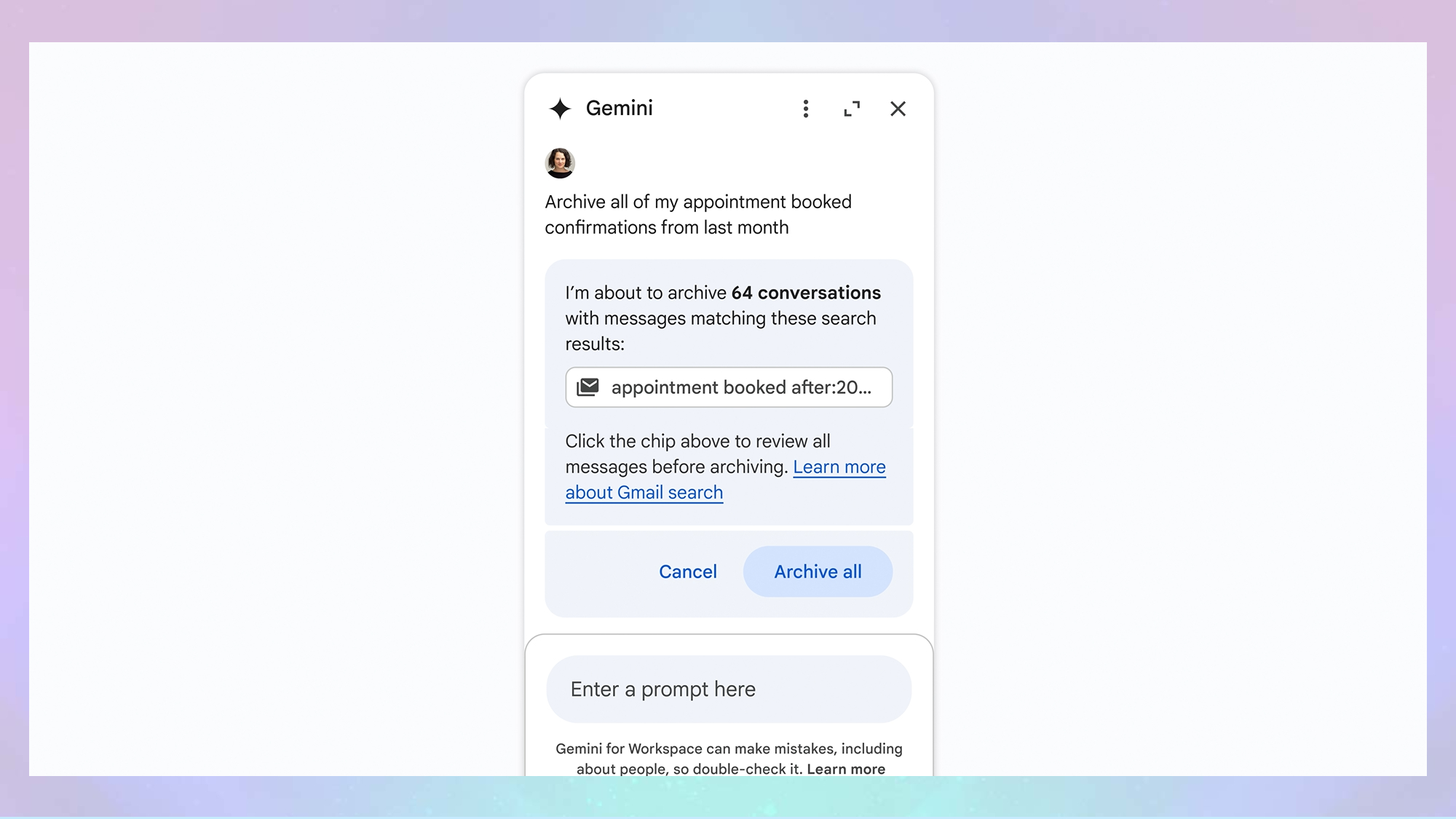Google Gemini helping to organizing emails