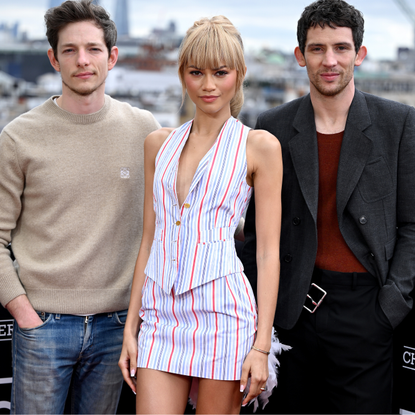 Mike Faist, Zendaya and Josh O'Connor attends the "Challengers" Photocall at Claridges Hotel on April 11, 2024 in London, England.