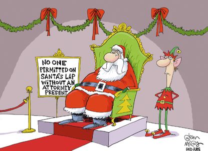 Political cartoon U.S. Christmas Santa sexual assault