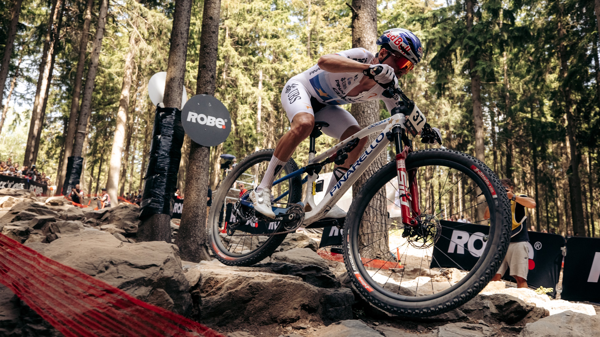Tom Pidcock of United Kingdom competes in the UCI Mountain Bike World Championships.