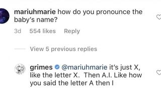 grimes instagram comment baby name pronunciation