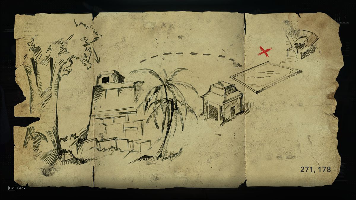 Black Flag treasure maps: A hand-drawn map leading to buried treasure.