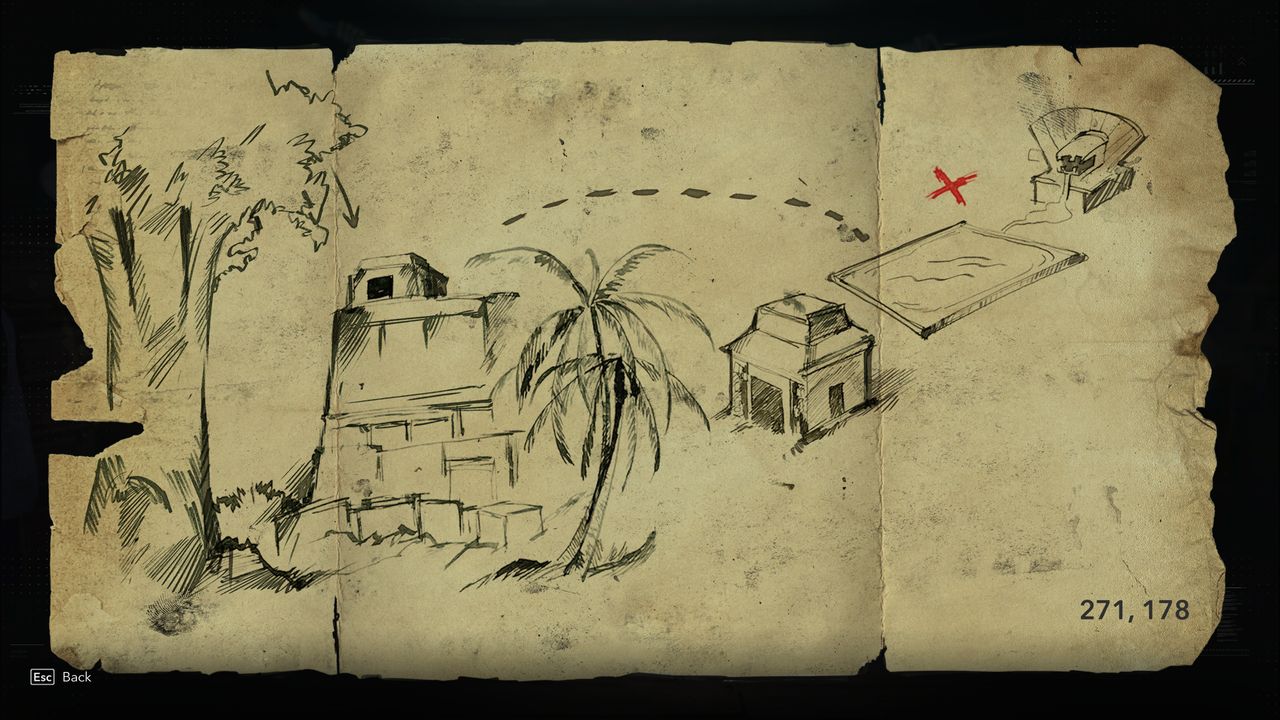 Black Flag treasure maps: A hand-drawn map leading to buried treasure.