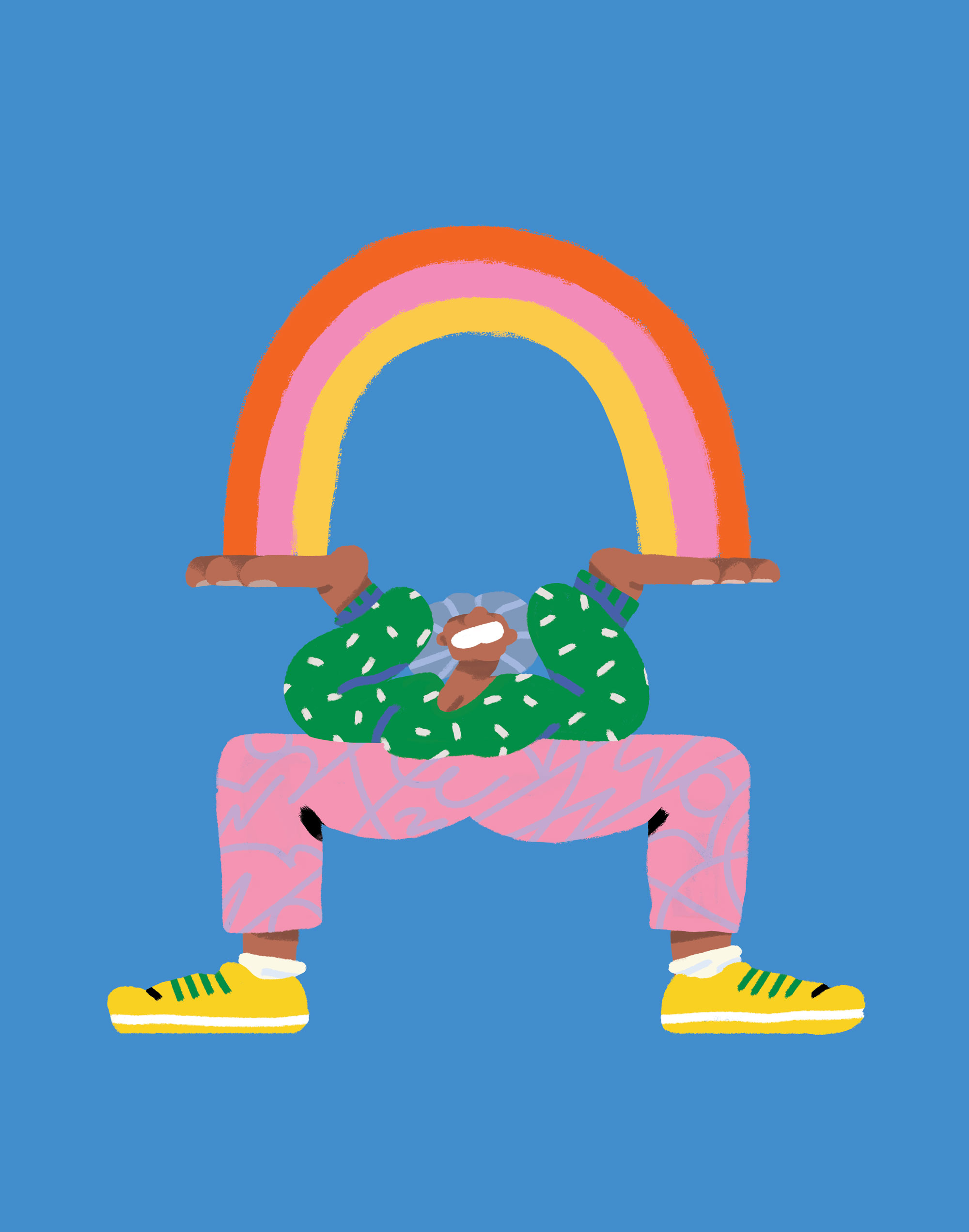 Illustration of person holding a rainbow between their palms