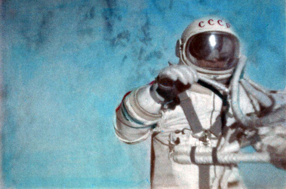 Archived image from the F&eacute;d&eacute;ration A&eacute;ronautique Internationale report certifying the first spacewalk by Russian cosmonaut Alexei Leonov on March 18, 1965.