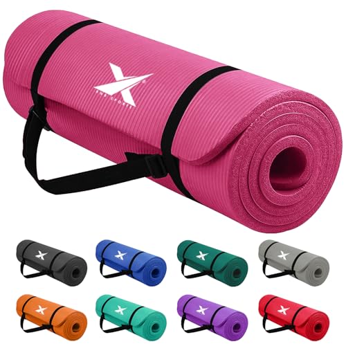Xn8 Sports Yoga Mat 10mm Thick Nbr Exercise Mat - Non-Tearable Pilates Mat With Extra Carry Strap- Lightweight Yoga Mats for Women Men for Aerobics, Lunges, Planks Indoor & Outdoor 61x20x1.5 Cm