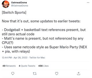 Oatmealdome Switch Sports Tweet