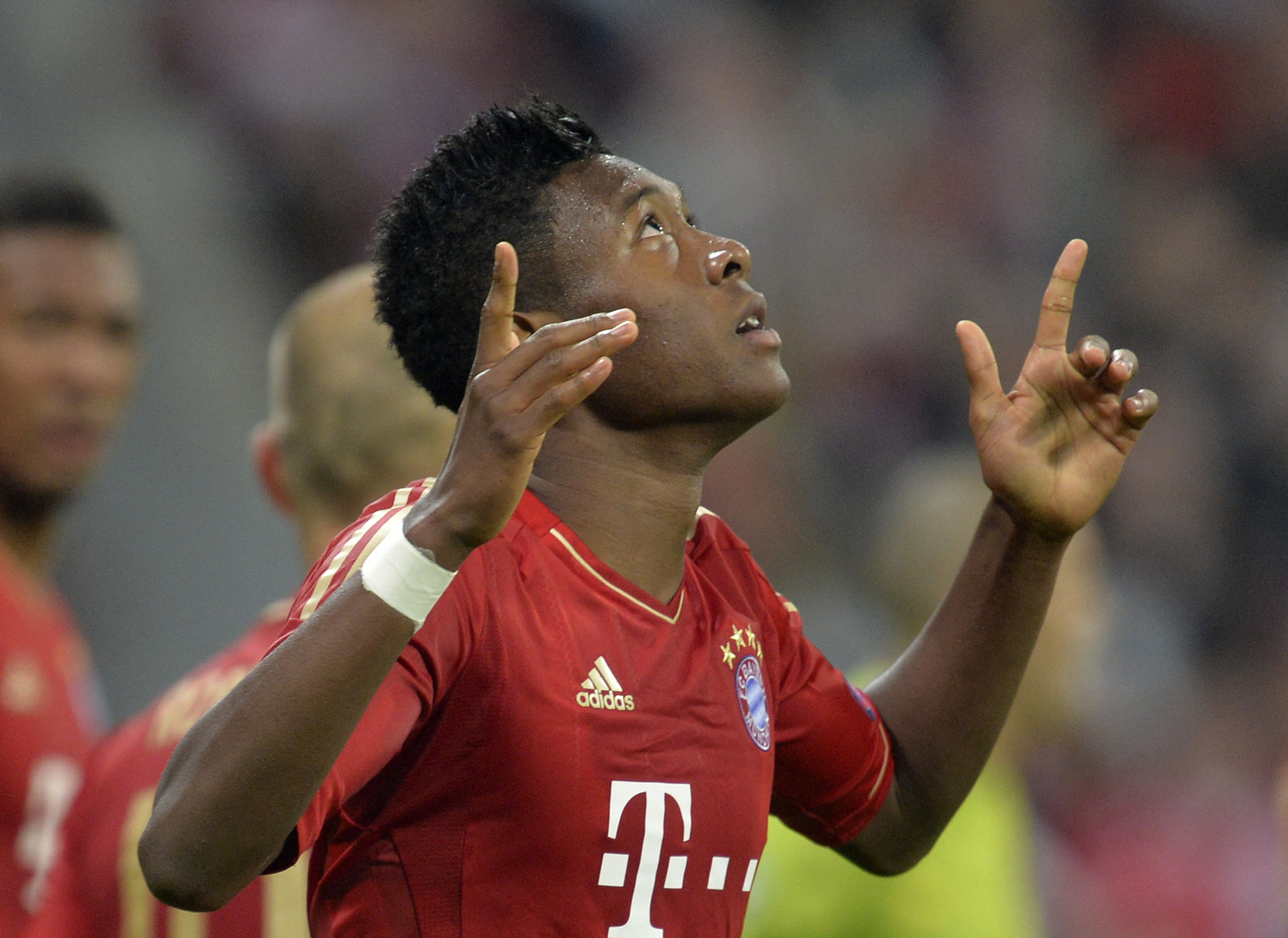 David Alaba celebrates Bayern Munich's fourth goal against Barcelona in the teams' Champions League semi-final first leg in April 2013.