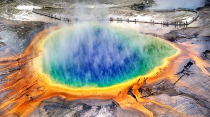 an overhead view of Grand Prismatic Spring at Yellowstone