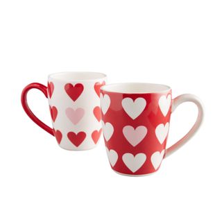 Red and white heart mugs