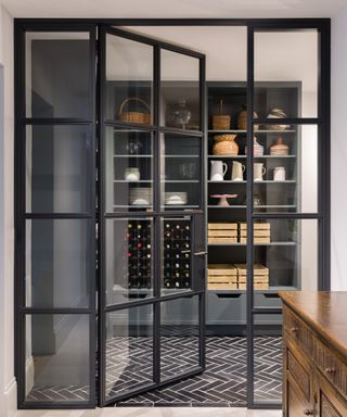 Walk-in pantry ideas with crittall glass doors