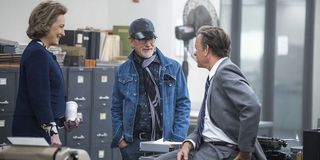 The Post Meryl Streep Steven Spielberg Tom Hanks chatting on set