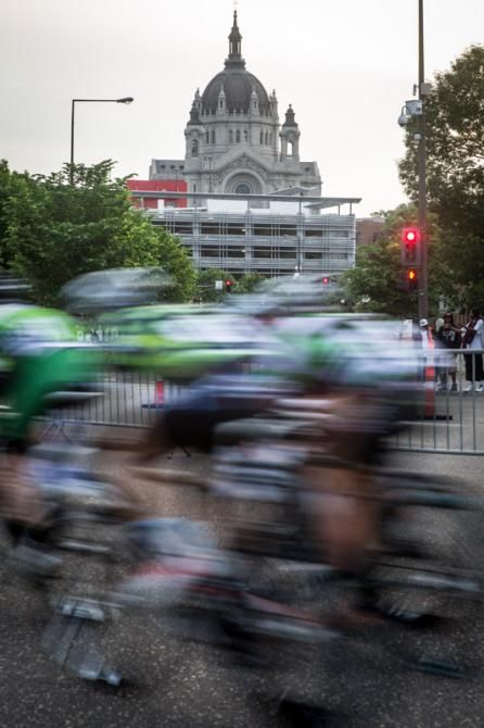 Riders pass by another church along today's course.