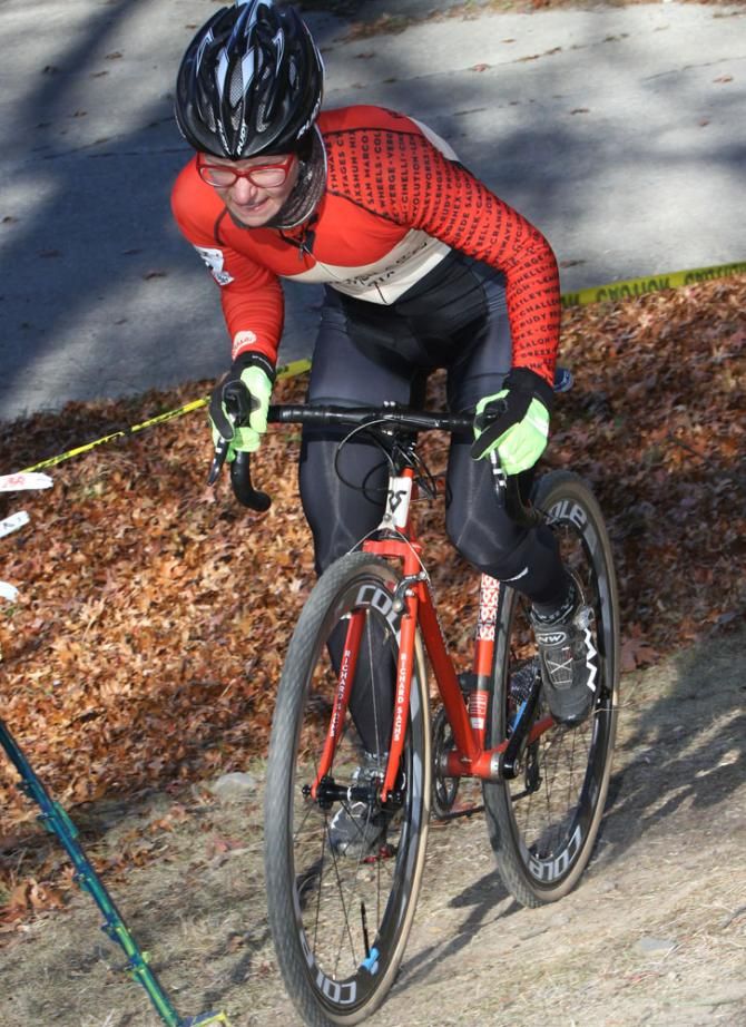 Brittlee Bowman (House Industries) takes an off camber turn very gingerly