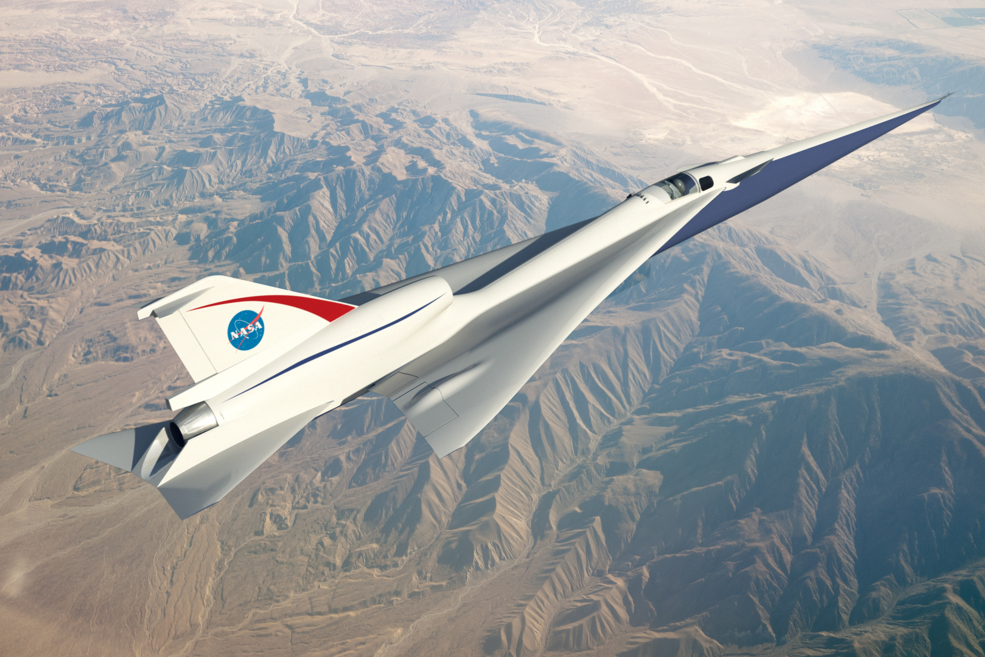 A NASA rendering shows an early vision of what the quiet supersonic X-plane might look like.