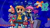Key art for Scott Pilgrim EX showing Scott and Ramona ready for action in front of a montage of enemies and other characters, with the Big in 2026 GamesRadar+ frame