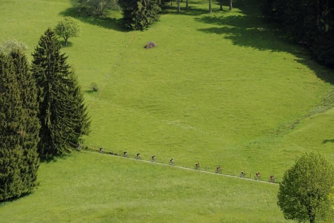 The peloton in action during stage 4 at the Tour de Suisse